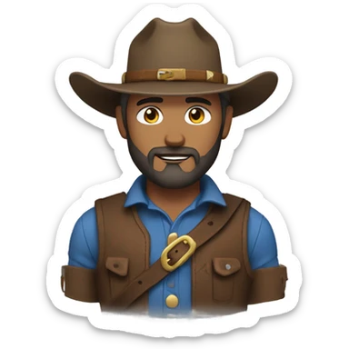 Cowboy with a  beard and blue vest and brown belt sticker