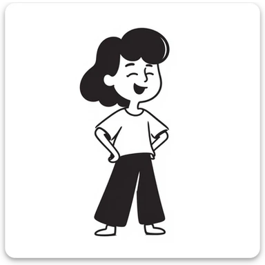 girl smiling, hands on hips, hand-drawn doodle style sticker