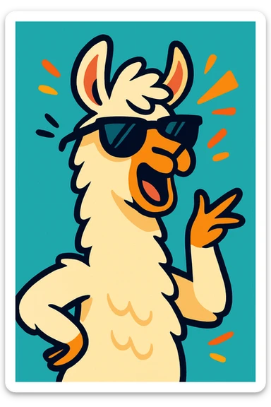 sassy llama wearing sunglasses, expressive pose, fun and bold style, vibrant toon style, bright colors sticker
