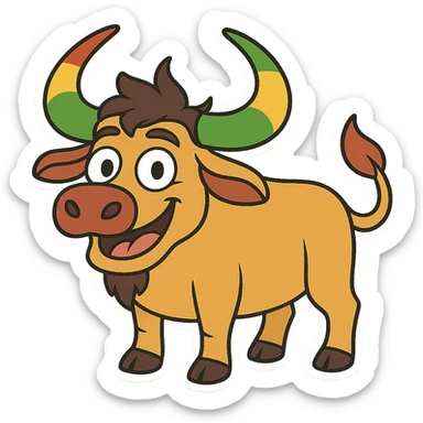 cartoon sticker of a happy colorful Kurdish water buffalo, no flag, no text, suitable for WhatsApp and Instagram, transparent background sticker
