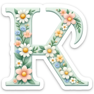 White pastel flowery romantic alphabet letter sticker