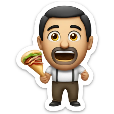 an Armenian man yelling and holding a kebab  sticker