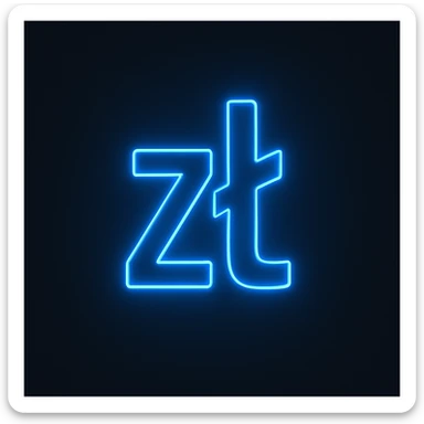 Polish zloty sign (zł) emoji, neon-blue style, electric-blue glow, smooth lines, techy aesthetic, dark background. sticker