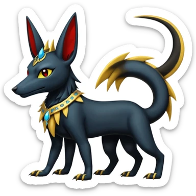 Edgy punky-emo-gothic-Anubis-Umbreon-Salandit-Luxray-Fakémon-fusion-animal-creature, full body  sticker