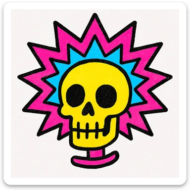 skull with a dramatic blast effect, stylized and eye-catching, bold and colorful sticker