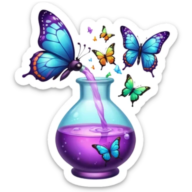 Potion bottle bursting into butterflies mid-sip sticker