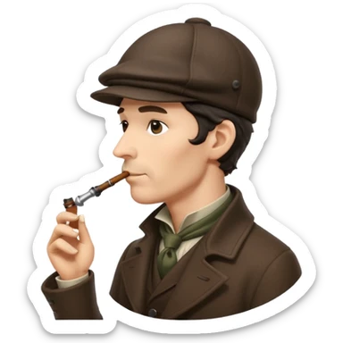 A side view of Sherlock Holmes wearing a deerstalker hat and smoking a pipe sticker