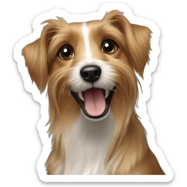 jack Russell cross apoloso cross Yorkshire terrier - long hair light brown all over - showing teeth sticker