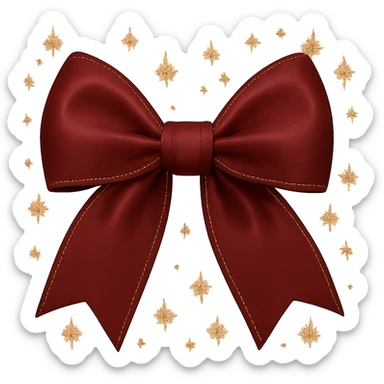 Change the sparkly pink bow with a soft gradient, stars, and gold outline to a burgundy color, keeping the gold outline and stars intact. The background should be transparent. sticker