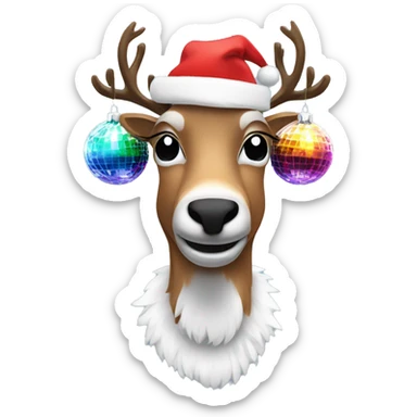 Christmas reindeer as DJ with disco balls sticker