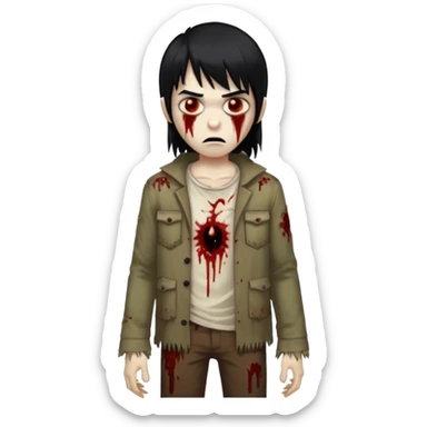 Menino de cabelo liso grande com franja preto, zumbi sticker