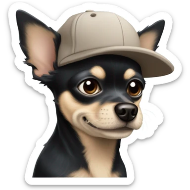 Old man blue eyes goatee beard ball cap holding cute black long fur Chihuahua sticker
