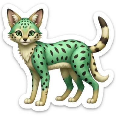 Epic complex detailed emerald-green dark-brown beige pastel realistic aesthetic-scenic-Fakémon-Sprigatito-Floragato-Meowscarada-Trico-Sergal-Serval-Vernid-creature (full body) sticker
