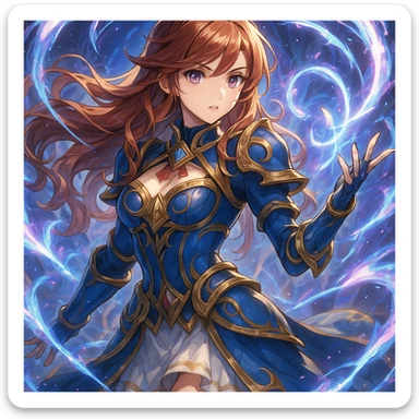Guinevere from MLBB, magical energy effects, elegant armor, anime-inspired style sticker