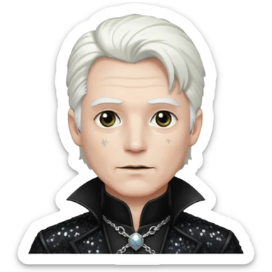 Van Helsing (Male) from Dracula with white hair, black sequin outfit sticker