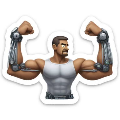 Flexing cyborg bicep and forearm with circuits and shocks sticker