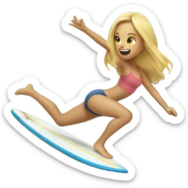 Blonde girl falling off of surfboard  sticker