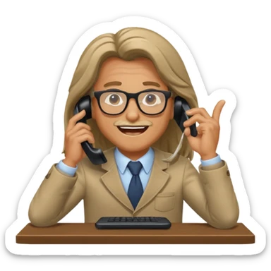 office-boss-excited-phone-desk-long-haired-man sticker
