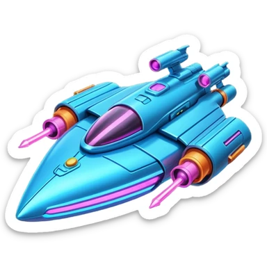 Neon spaceship with guns sticker