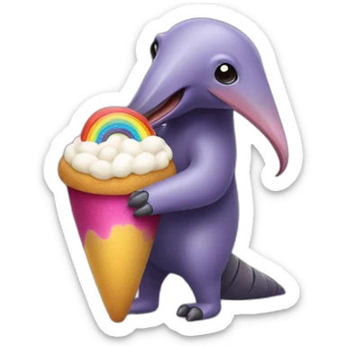 Full body Purple anteater holding a rainbow parfait sticker