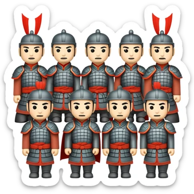 Terracotta Army Xi'an, simplified emoji style with bold outlines and bright colors, cartoon style ancient warrior statues sticker