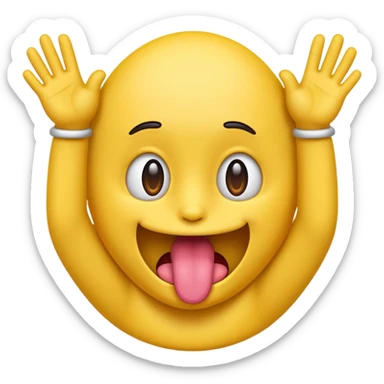 Emoji sticking its tongue out with hands on the side sticker