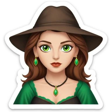 Bruja sexy de tez blanza cabello castaño y ojos verdes  sticker