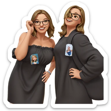 smiling girls in black dress sticker