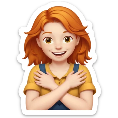 ginger girl crossing her mars around her neck and laughing sticker
