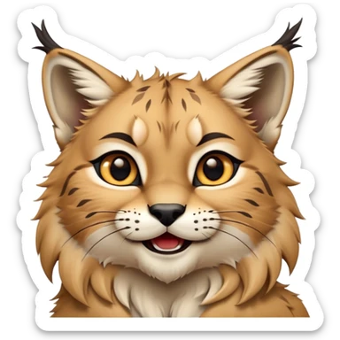 Cinematic-realistic cute-Lynx-Portrait-Emoji – Head tilted dramatically with an exaggeratedly amused expression, featuring a thick, tufted golden-brown coat with striking black ear tufts, wide, expressive amber eyes filled with playful disbelief. sticker