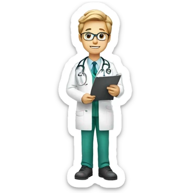 a doctor wearing stethoscope reading a medical report sticker