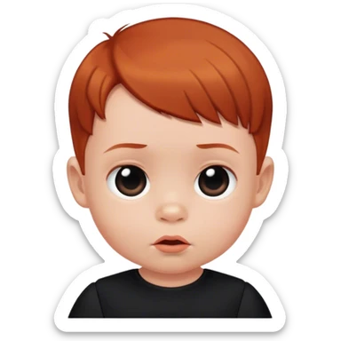 baby blunt  boy with reddish blunt hair with black dress sticker