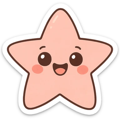 a cute pink star, original design, big eyes, blushing cheeks, joyful sticker