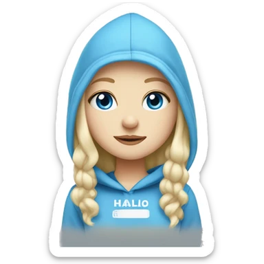 White Swedish blonde girl with blue eyes wearing a hoodie and loves hallo kitty sticker