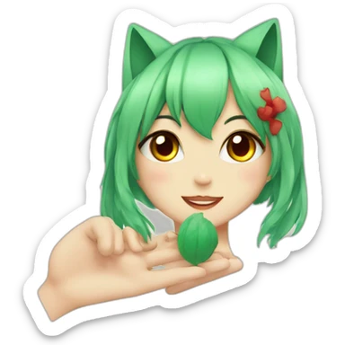 Neko girl with green hair and red eyes sticker
