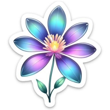Dark Pastel iridescent transparent bio-luminescent flower with thin glossy glass petals sticker