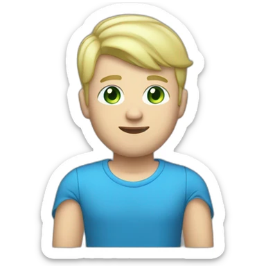 men 30 years old,blond short haire, white skin, blue eyes, green tee-shirt, full body  sticker