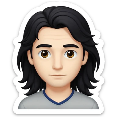 A handsome boy with long, wavy black hair that falls to his eyes, and matching dark eyes and eyebrows.
 sticker