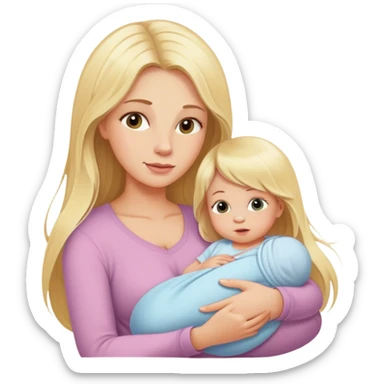 Blonde long hair mom with newborn baby girl sticker