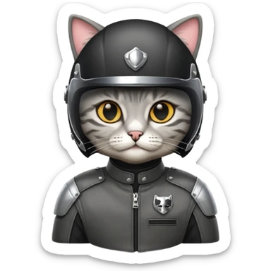 cat with motorcycle helmet and leather suit sticker
