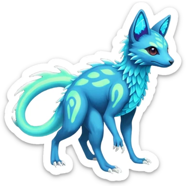 Rare realistic dark-neon glowing bioluminescent edgy badass epic pretty beautiful handsome gorgeous aesthetic colorful vibrant Vernid-Trico-species-Fakemon-creature by LiLaiRa, 4 legs, 1 tail, random markings, (full body) sticker