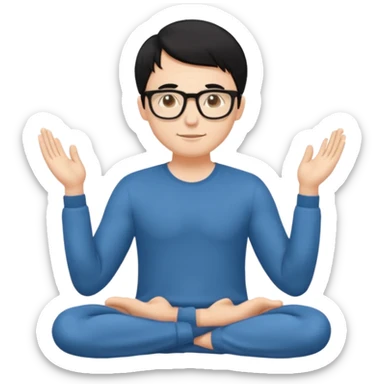 A white Man with black hair doing namaste with wearing specs sticker
