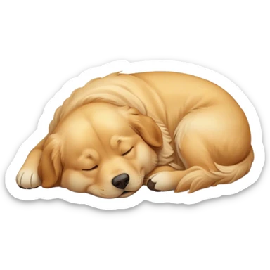 Cinematic Meme-Worthy Chubby Sleeping Golden Retriever Portrait Emoji, Head resting peacefully with a contented smile, showcasing a delightfully chubby build and a luxuriously soft golden coat, eyes shut in a serene nap, Simplified yet hilariously adorable features, highly detailed, glowing with a soft, drowsy light, high shine, relaxed and utterly lovable, stylized with an air of playful laziness, bright and heartwarming, soft glowing outline, capturing the essence of a comically sleepy companion, so meme-worthy it feels like it could instantly become the next viral sensation of adorable slumber! sticker