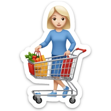 A woman pushing a shopping cart sticker