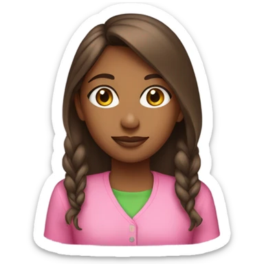 Brown girl wearing pink and green shirt that says “AKA” sticker