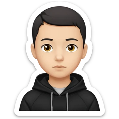 A boy with a black hoodie. Black hair. Haircut buzzcut. sticker