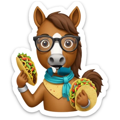 horse holding taco with glasses sticker