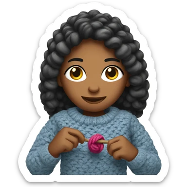 There is a girl crocheting a sweater sticker