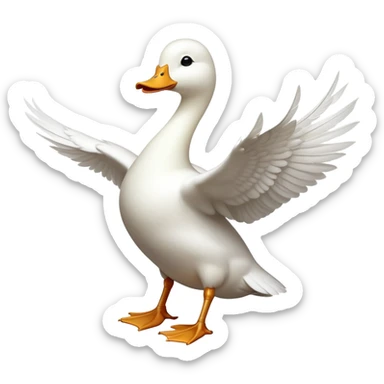 cinematic-[white duck]-realistic-full-body-perched-emoji,-wings-tucked-neatly by its side,-head-tilted-dramatically,-sleek-[white]-feathers,-simplified-yet-realistic-focused-features,-highly-detailed,-glowing-with-an-almost-sarcastic-glow sticker