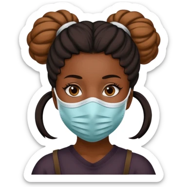 bun haired black woman with covid mask sticker